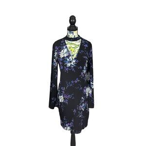 Laundry by Shelli Segal Black Purple Blue and White Floral Dress Size XS
